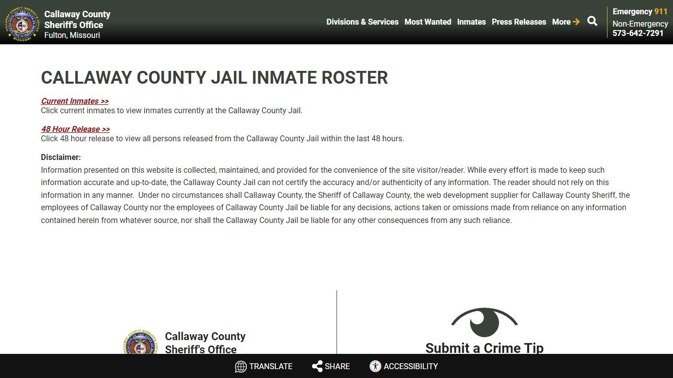 Callaway County Jail Inmate Roster - Callaway County Sheriff's Office